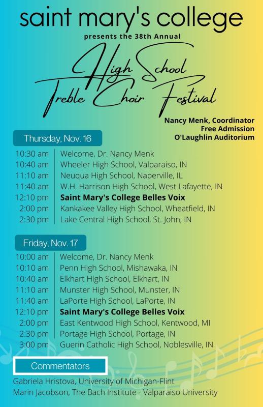 Treble Choir Fest schedule